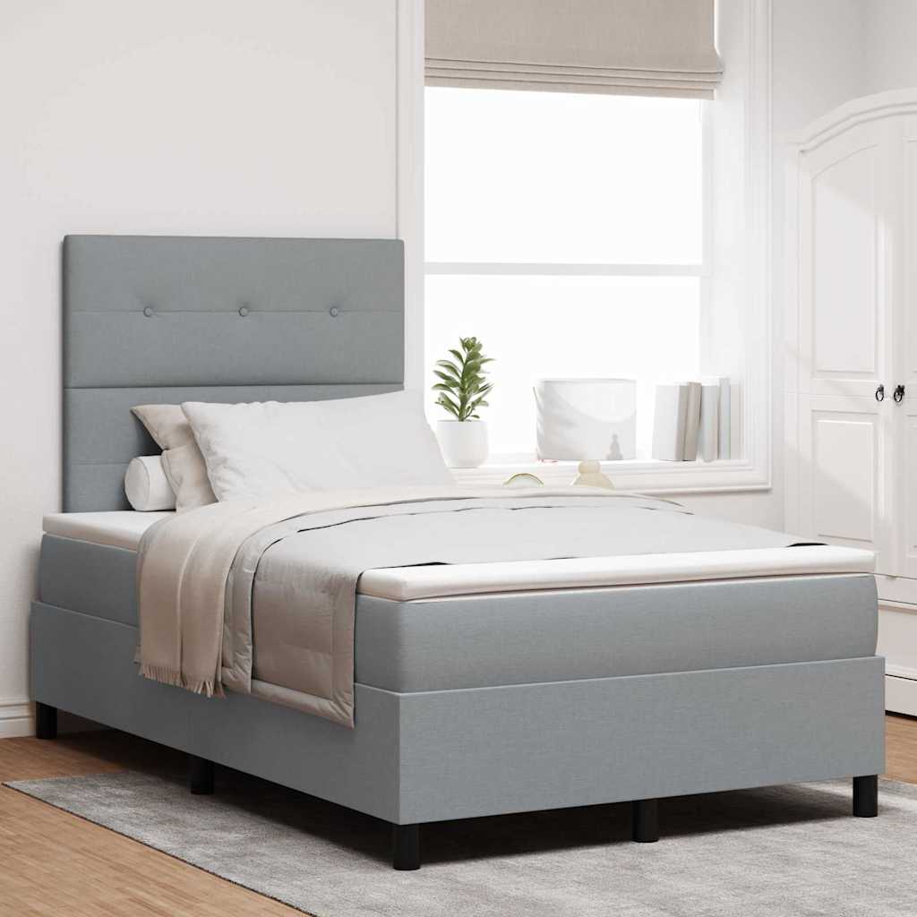 vidaXL Łóżko sprężynowe z paskami LED Jasnoszary 120 x 190 cm tkanina