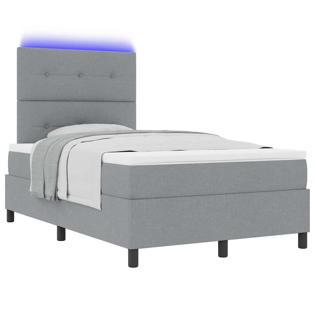 vidaXL Łóżko sprężynowe z paskami LED Jasnoszary 120 x 190 cm tkanina