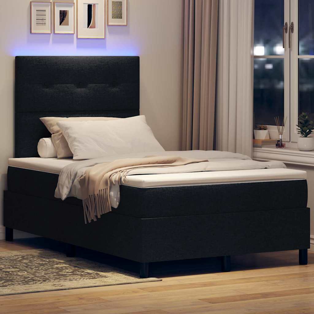 vidaXL Łóżko sprężynowe z paskami LED Czarny 120 x 190 cm tkanina