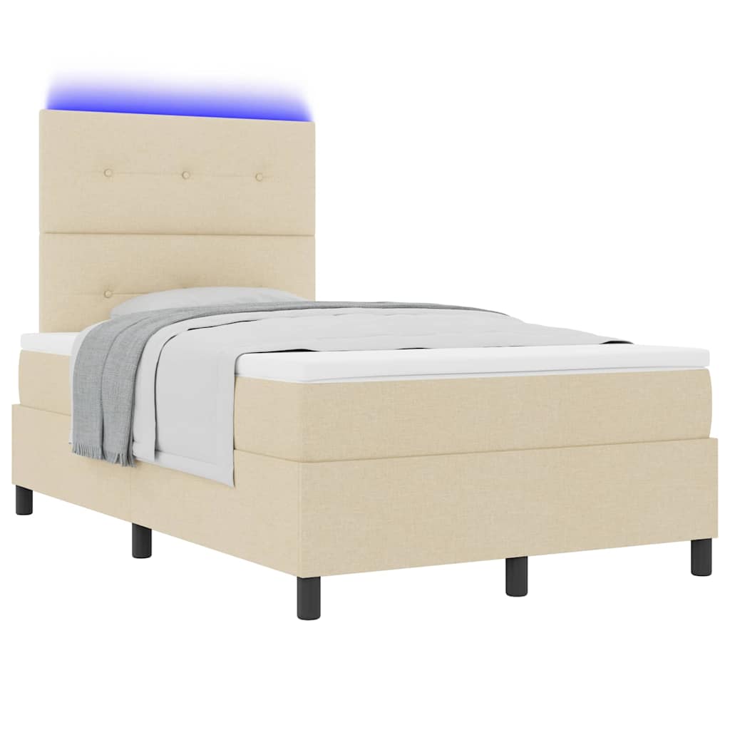 vidaXL Łóżko sprężynowe z materacem z LED Kremowy 120 x 190 cm tkanina