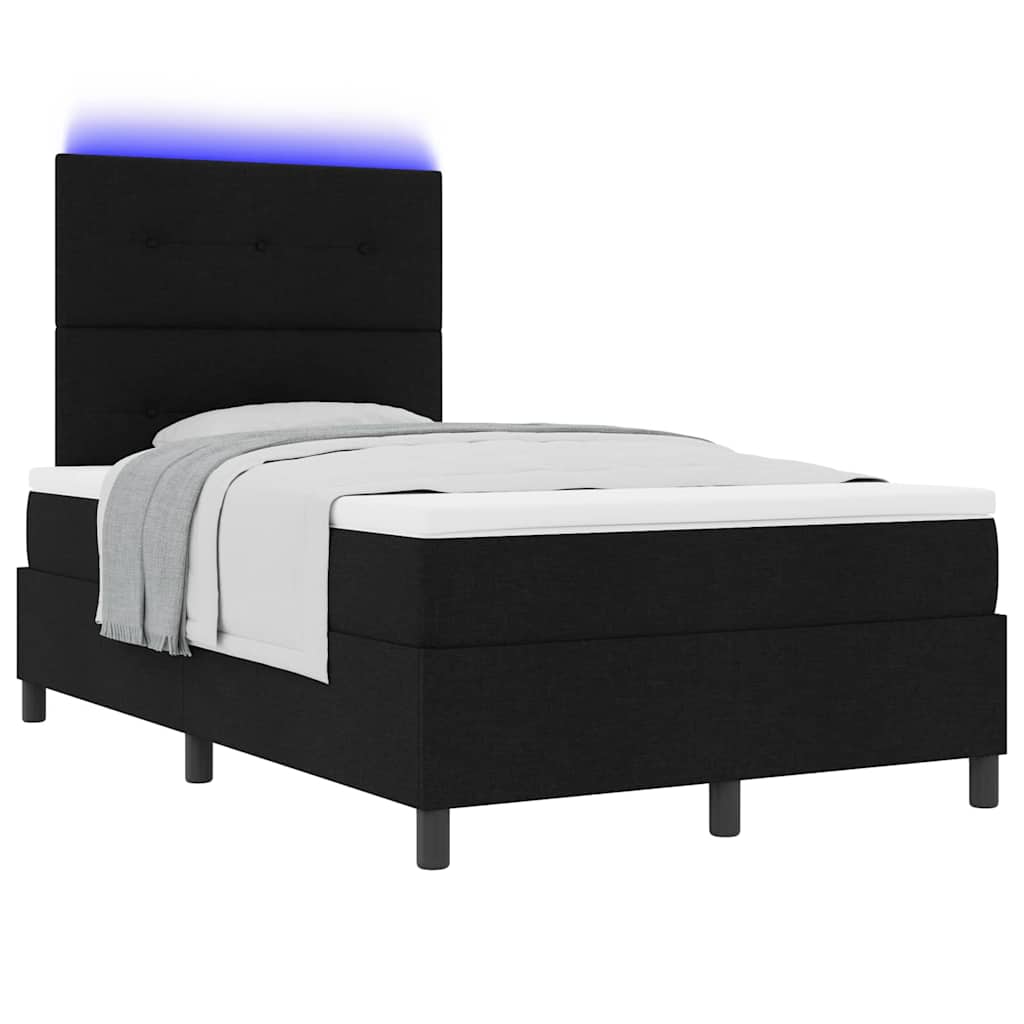 vidaXL Łóżko sprężynowe z paskami LED Czarny 120 x 200 cm tkanina
