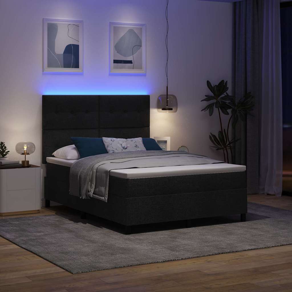 vidaXL Łóżko sprężynowe z materacem z LED Czarny 140 x 190 cm tkanina