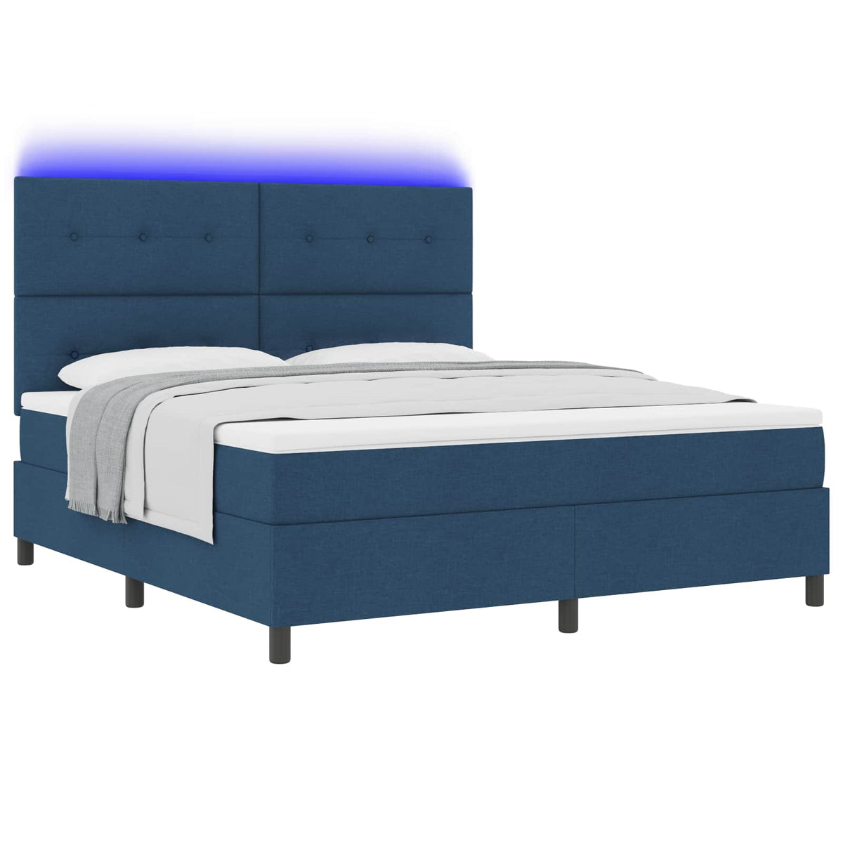 vidaXL Łóżko sprężynowe z paskami LED Niebieski 180 x 200 cm tkanina