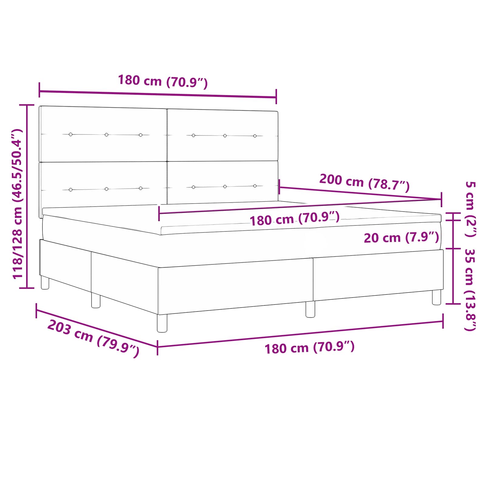 vidaXL Łóżko sprężynowe z paskami LED Niebieski 180 x 200 cm tkanina