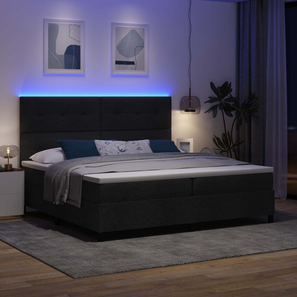 vidaXL Łóżko sprężynowe z paskami LED Czarny 200 x 200 cm tkanina