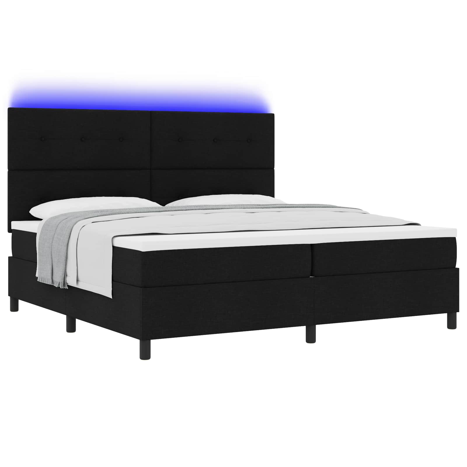 vidaXL Łóżko sprężynowe z paskami LED Czarny 200 x 200 cm tkanina