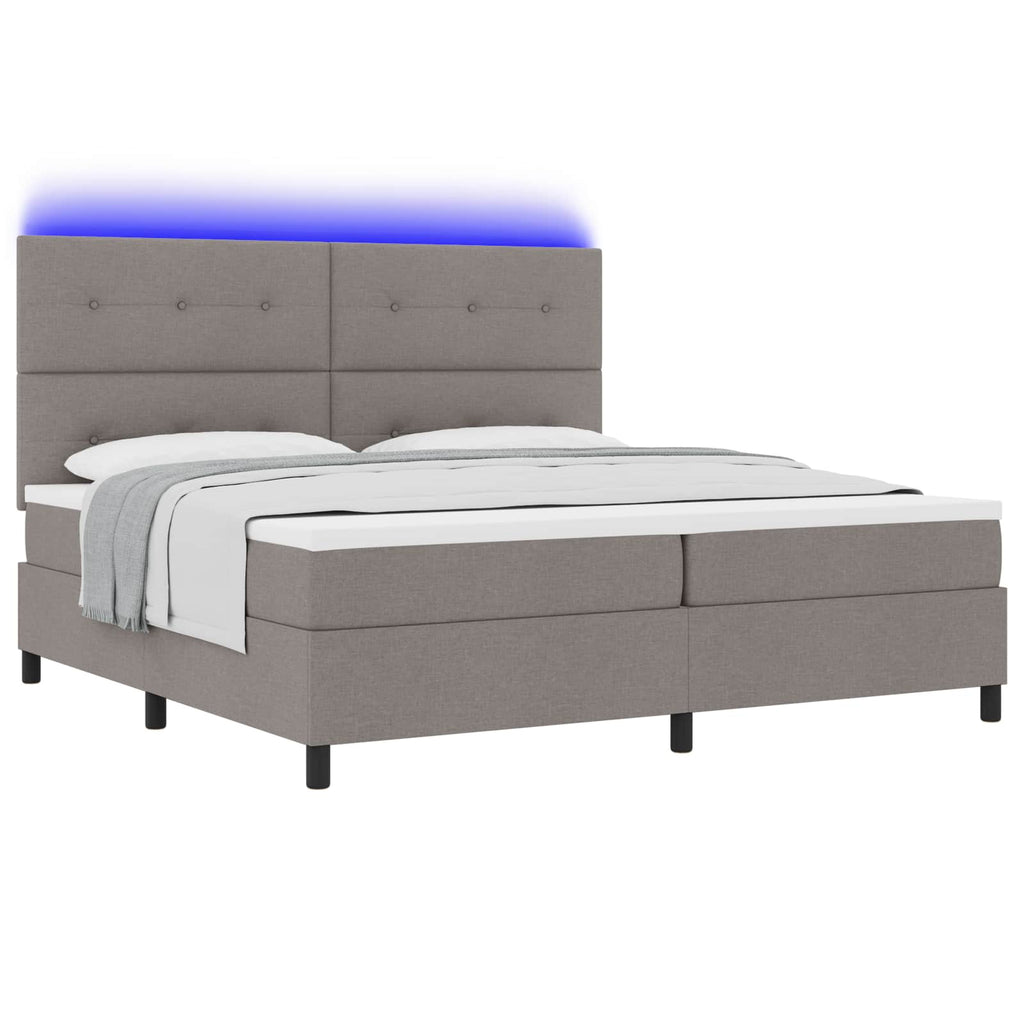 vidaXL Łóżko sprężynowe z paskami LED Ciemnoszary 200 x 200 cm tkanina