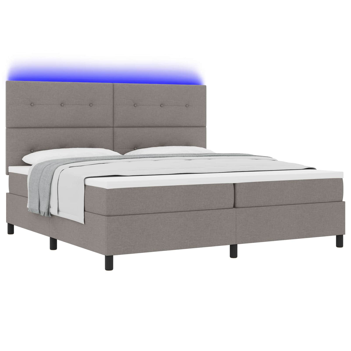 vidaXL Łóżko sprężynowe z paskami LED Ciemnoszary 200 x 200 cm tkanina