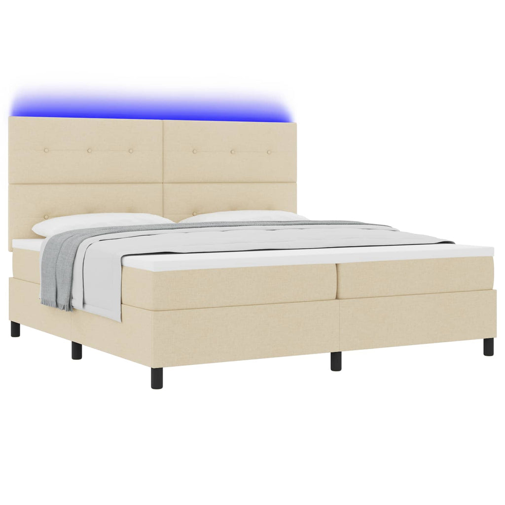 vidaXL Łóżko sprężynowe z materacem z LED Kremowy 200 x 200 cm tkanina