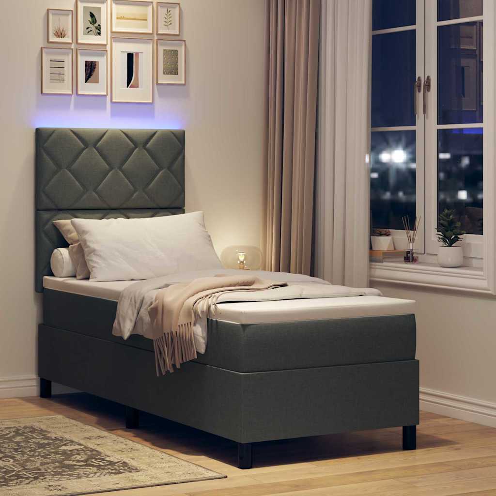 vidaXL Łóżko sprężynowe z paskami LED ciemno szary 80 x 200 cm tkanina