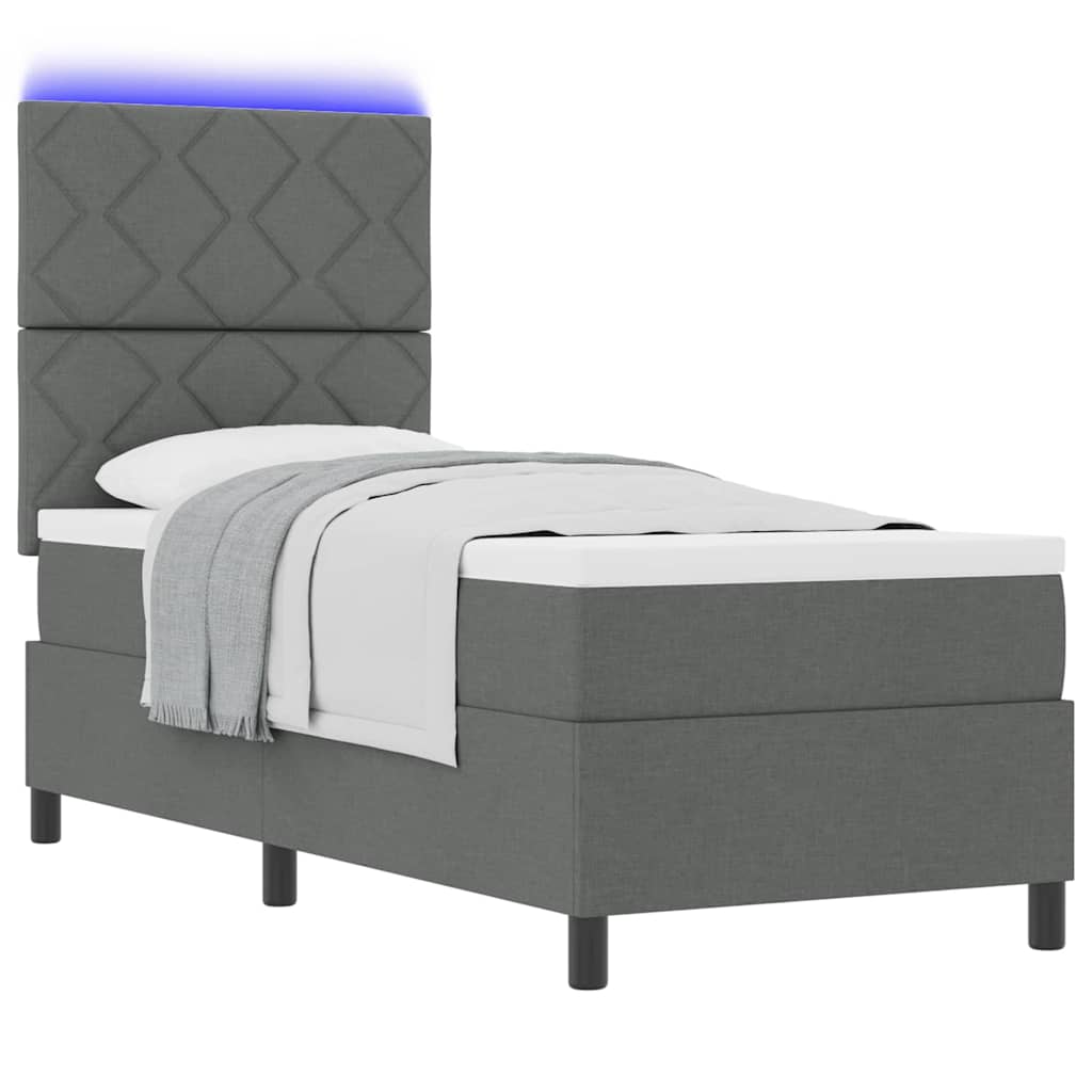 vidaXL Łóżko sprężynowe z paskami LED ciemno szary 80 x 200 cm tkanina