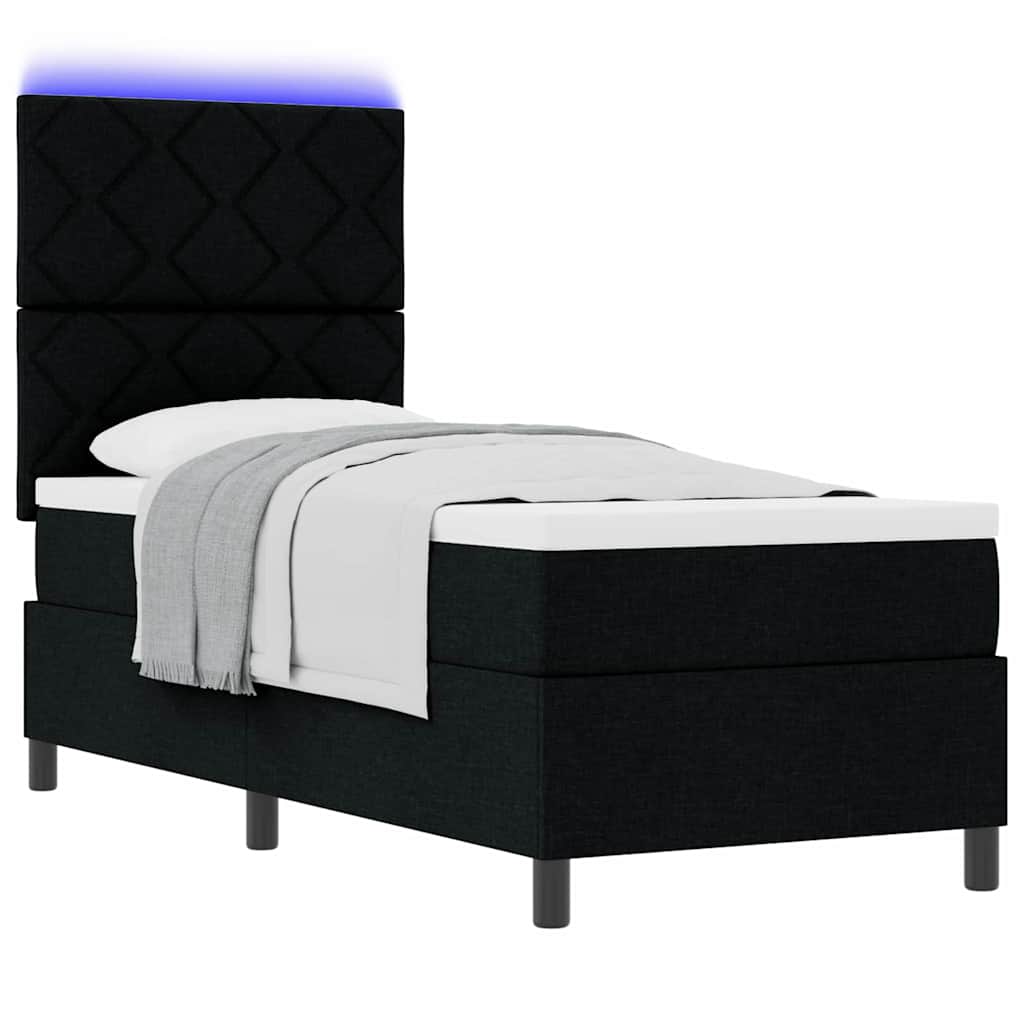 vidaXL Łóżko sprężynowe z paskami LED Czarny 80 x 200 cm tkanina