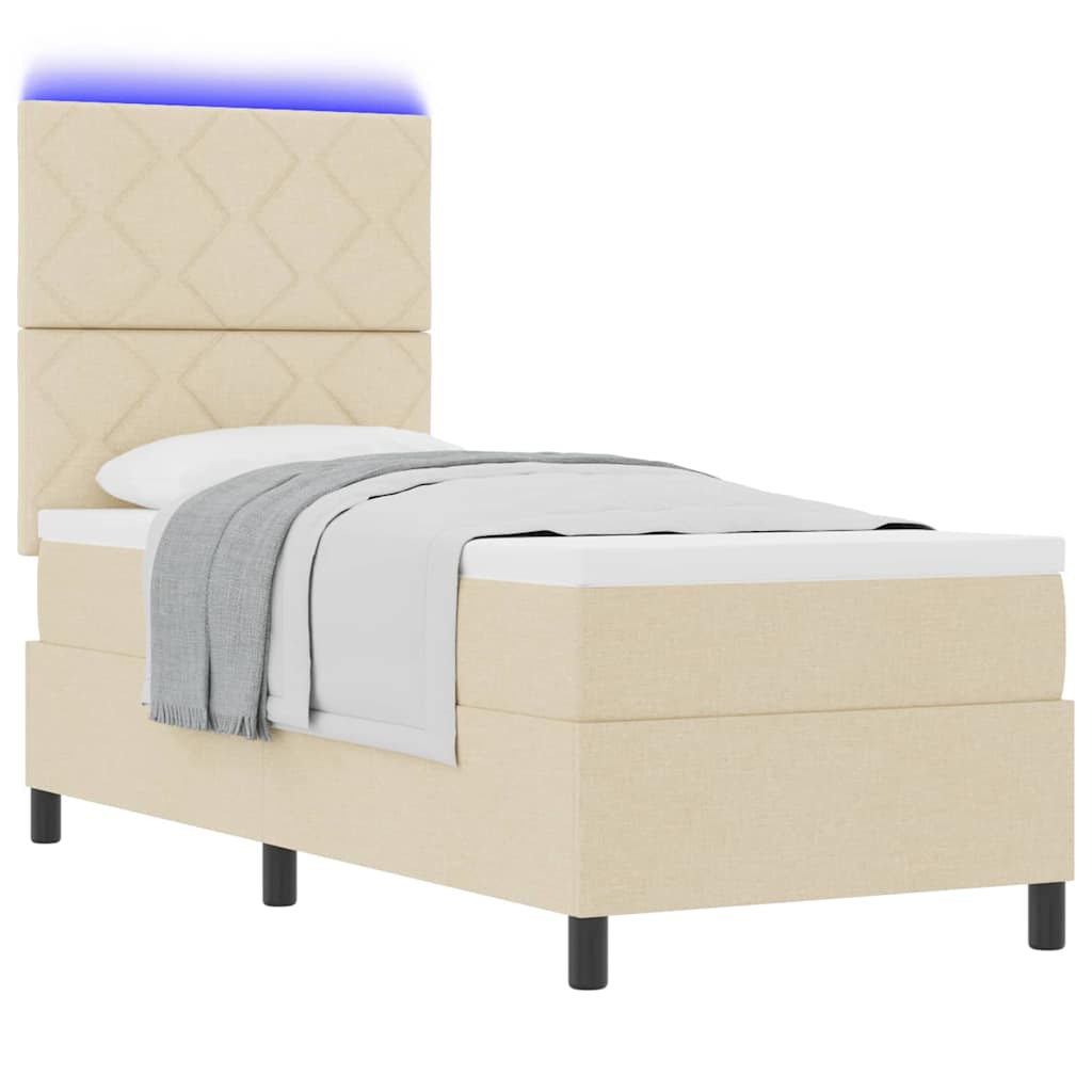 vidaXL Łóżko sprężynowe z materacem z LED Kremowy 80 x 200 cm tkanina