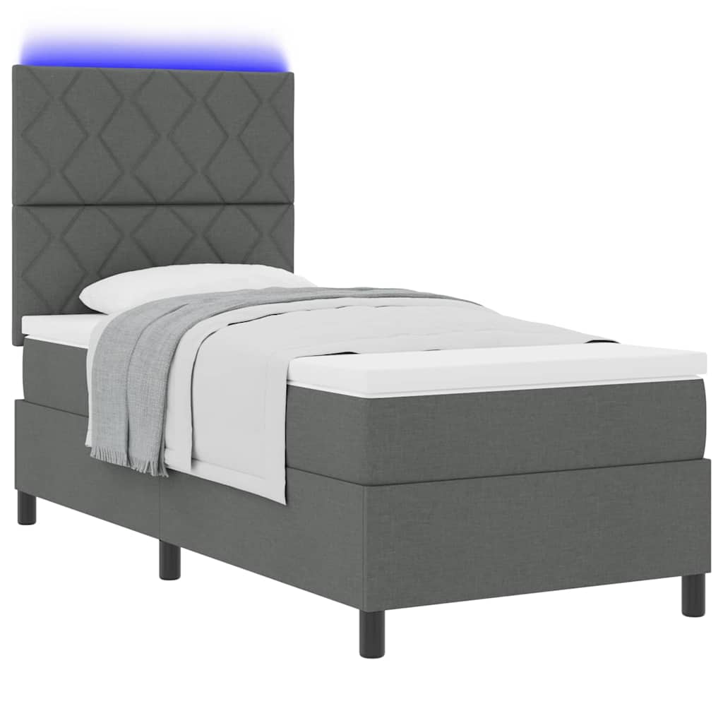 vidaXL Łóżko sprężynowe z paskami LED ciemno szary 90 x 190 cm tkanina