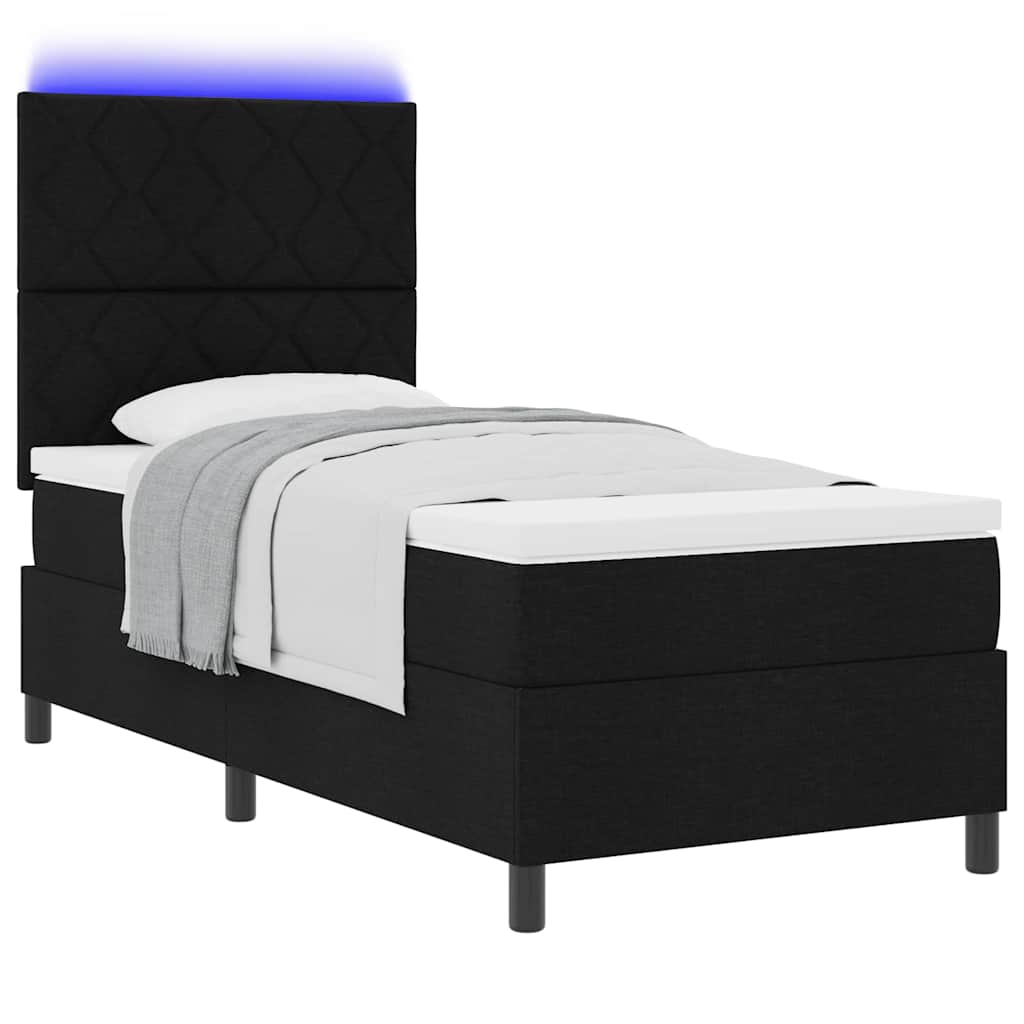 vidaXL Łóżko sprężynowe z paskami LED Czarny 90 x 190 cm tkanina