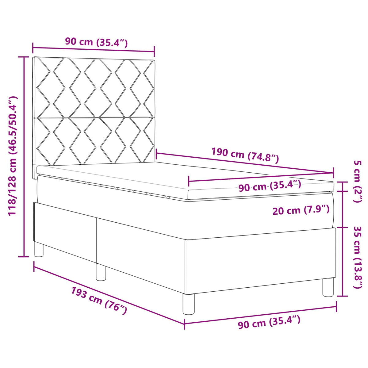 vidaXL Łóżko sprężynowe z paskami LED Ciemnoszary 90 x 190 cm tkanina