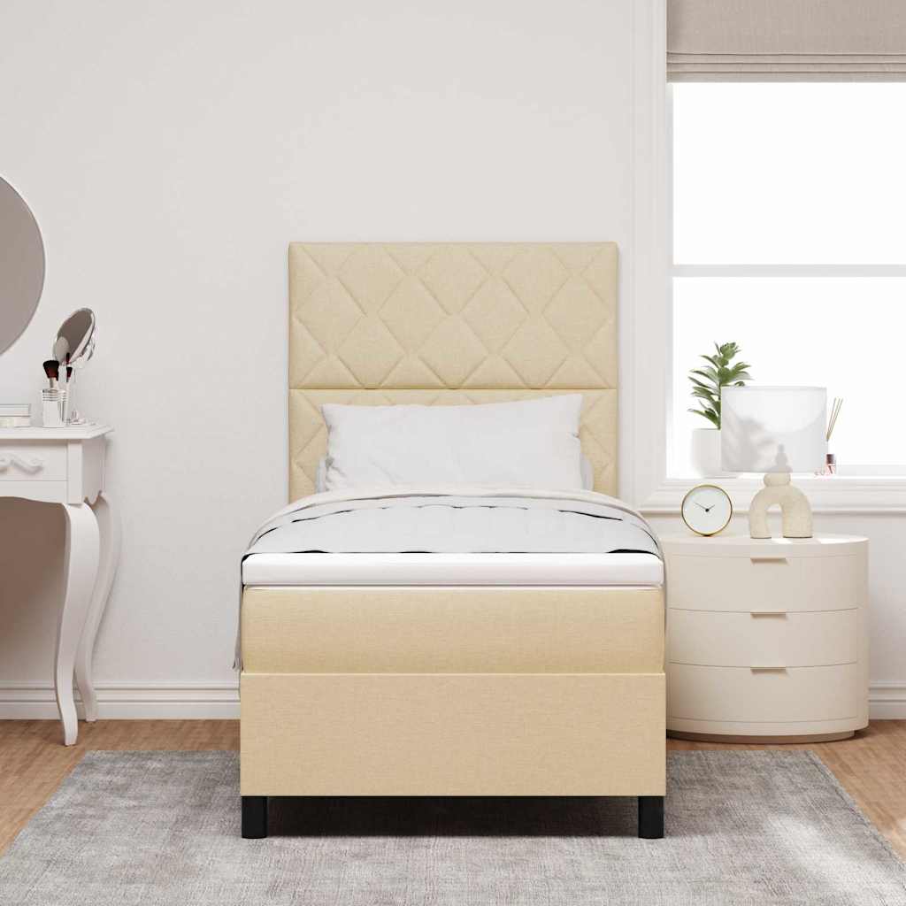 vidaXL Łóżko sprężynowe z paskami LED Kremowy 90 x 190 cm tkanina