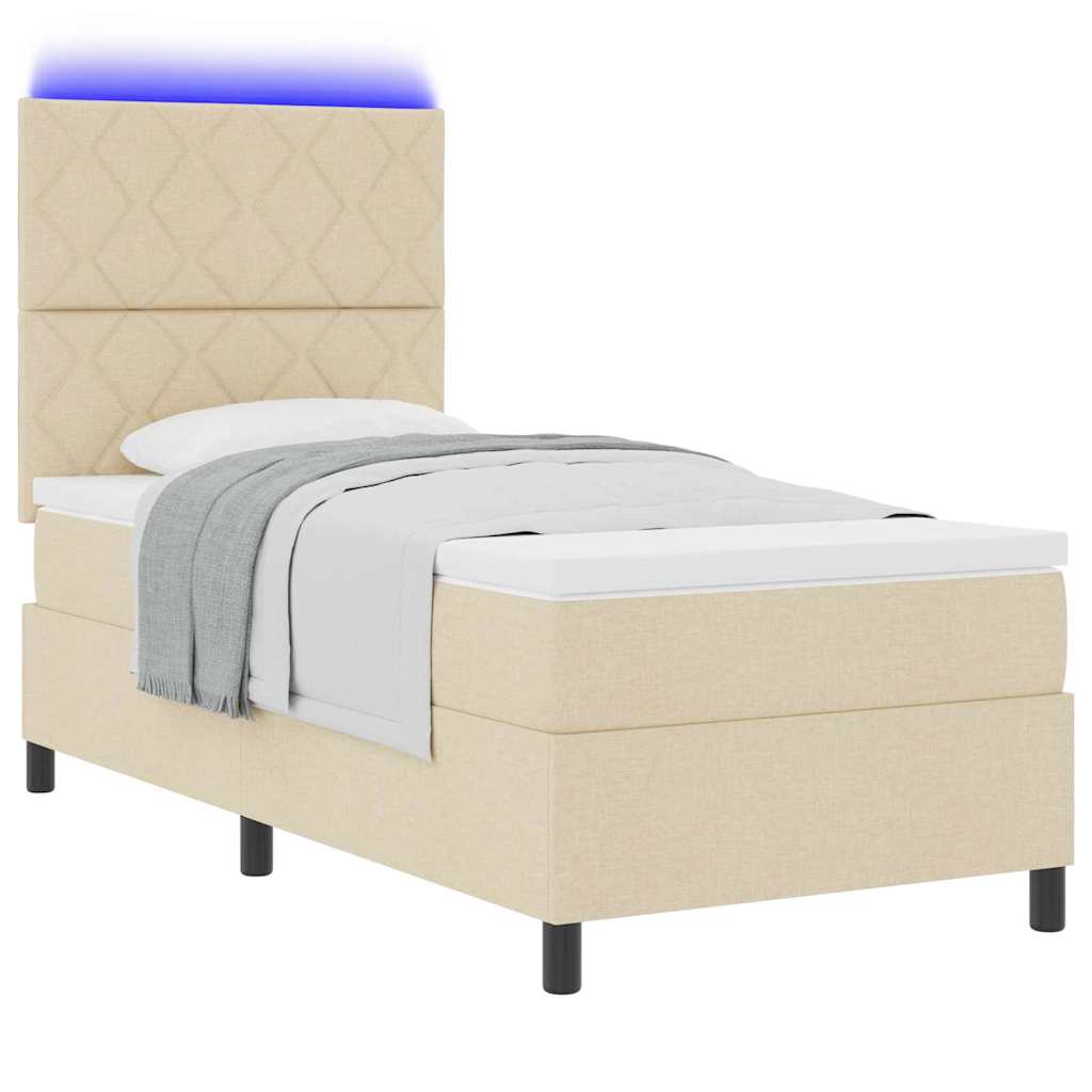 vidaXL Łóżko sprężynowe z paskami LED Kremowy 90 x 190 cm tkanina