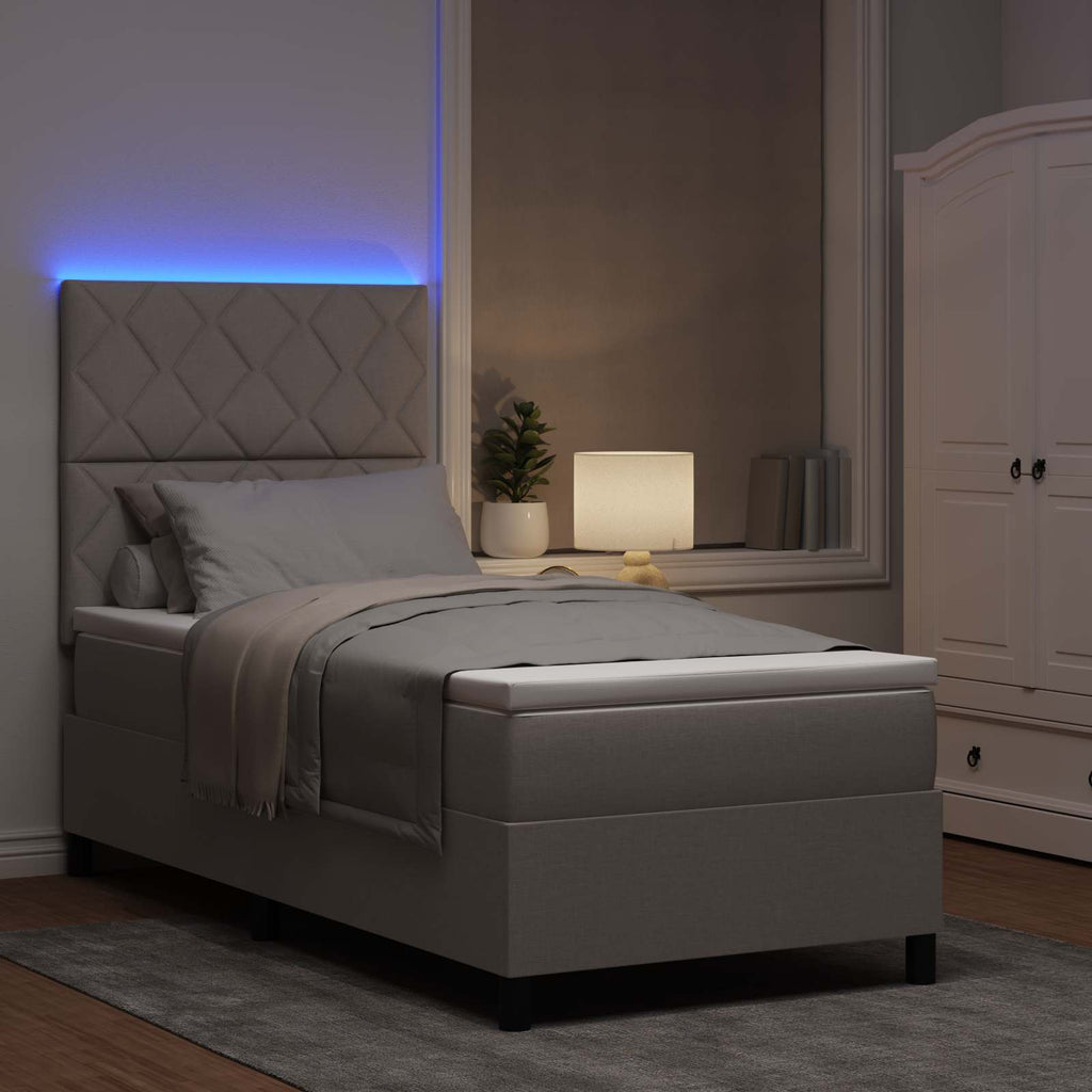 vidaXL Łóżko sprężynowe z paskami LED Ciemnoszary 100 x 200 cm tkanina