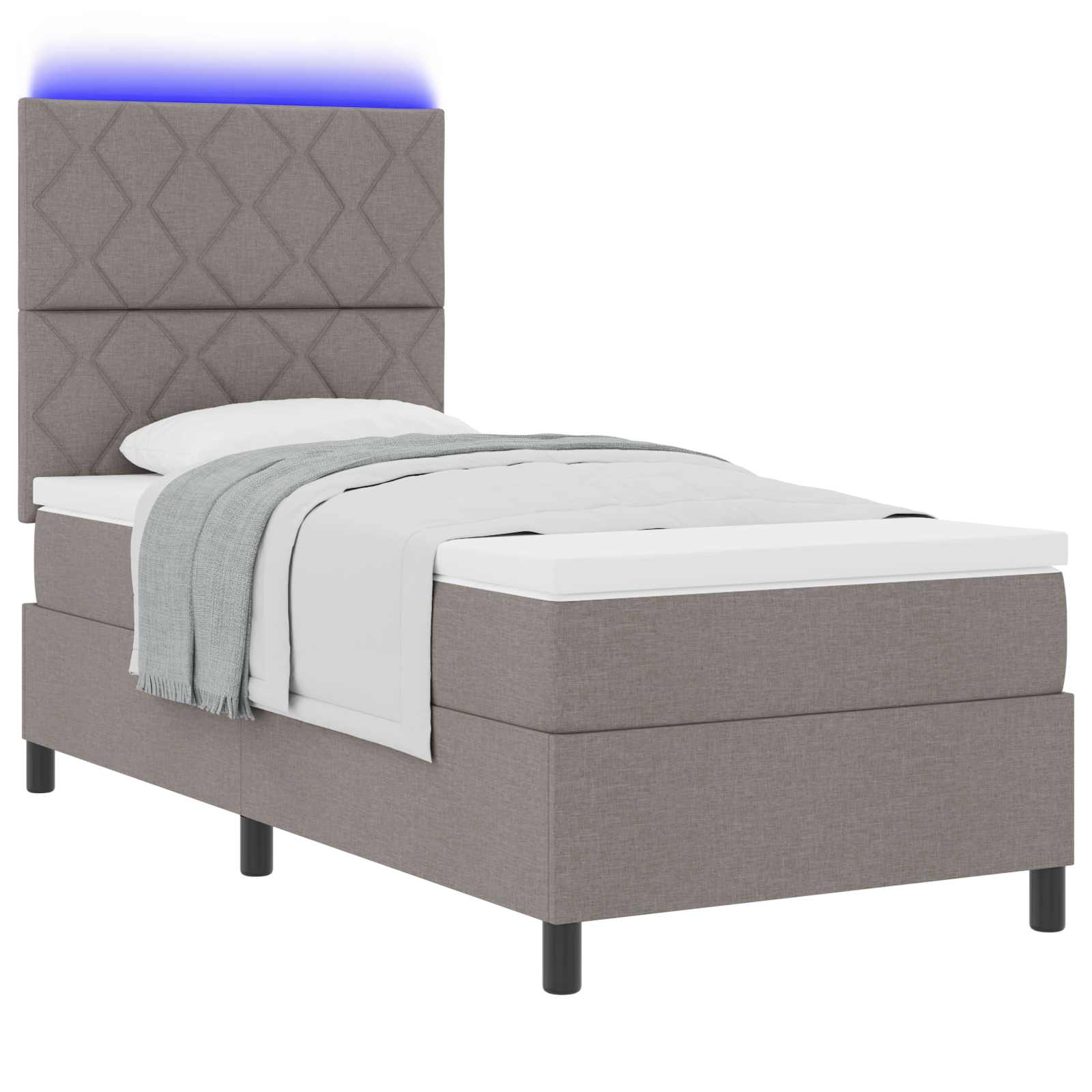 vidaXL Łóżko sprężynowe z paskami LED Ciemnoszary 100 x 200 cm tkanina