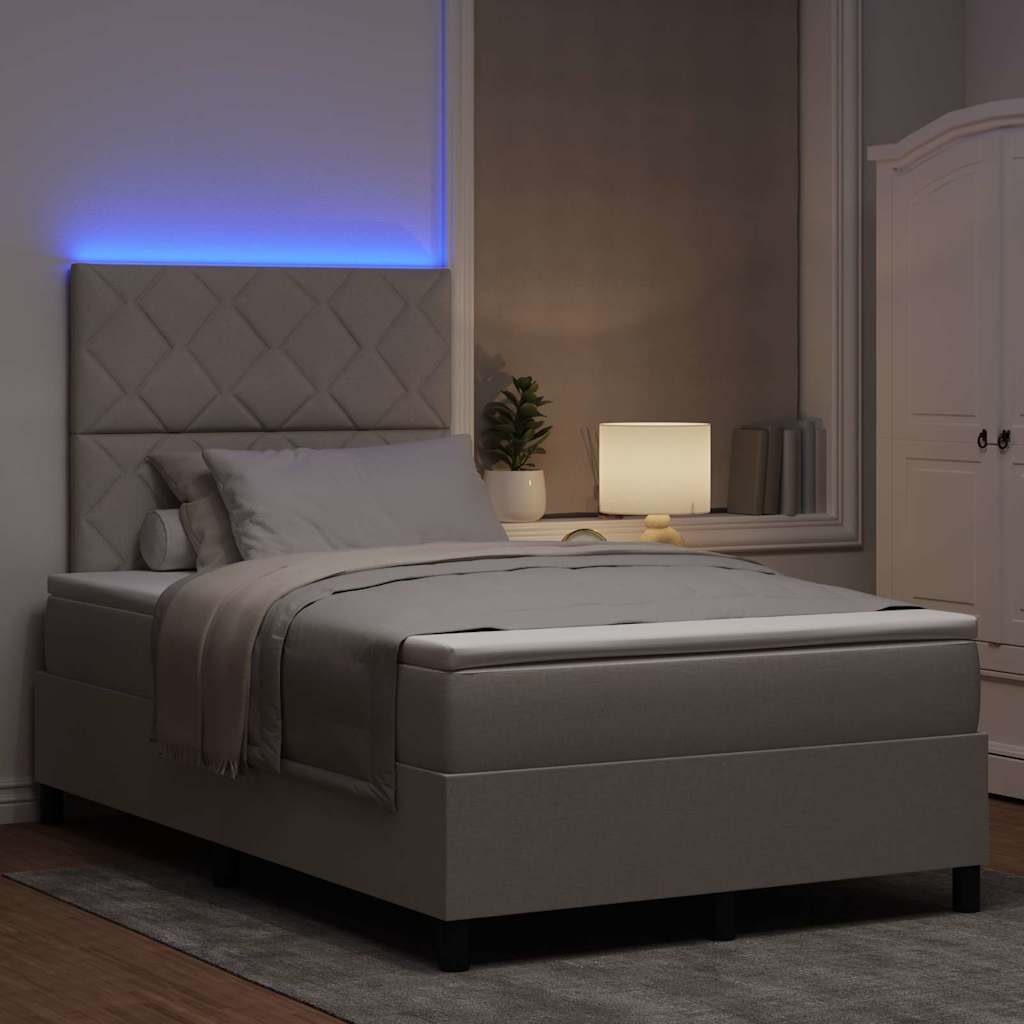 vidaXL Łóżko sprężynowe z paskami LED Ciemnoszary 120 x 200 cm tkanina