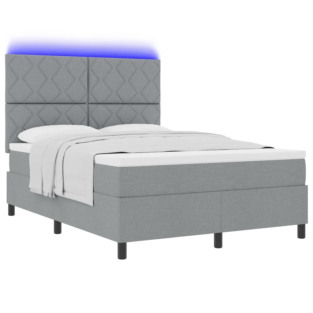 vidaXL Łóżko sprężynowe z paskami LED Jasnoszary 140 x 190 cm tkanina