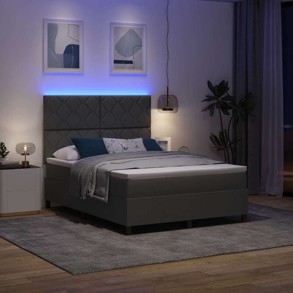vidaXL Łóżko sprężynowe Z zagłówkiem ciemno szary 140 x 190 cm tkanina