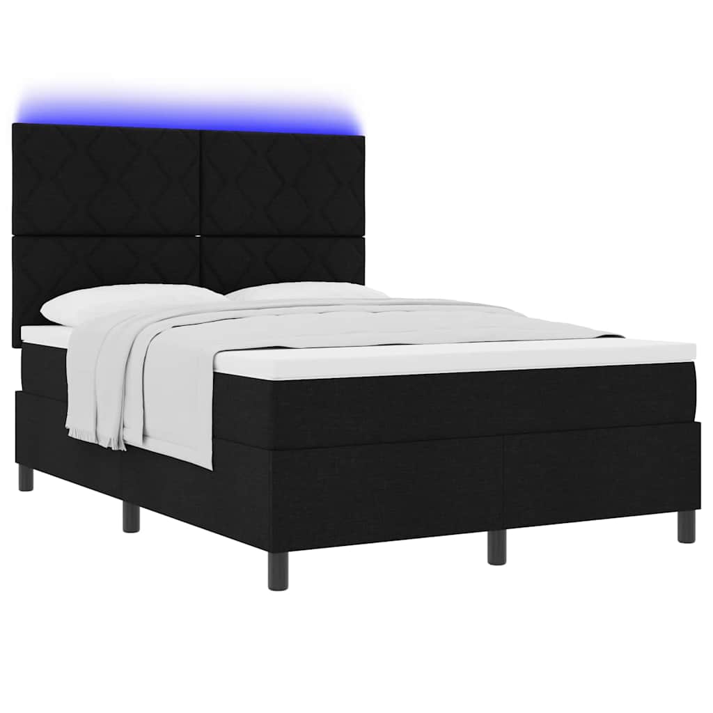 vidaXL Łóżko sprężynowe z paskami LED Czarny 140 x 190 cm tkanina