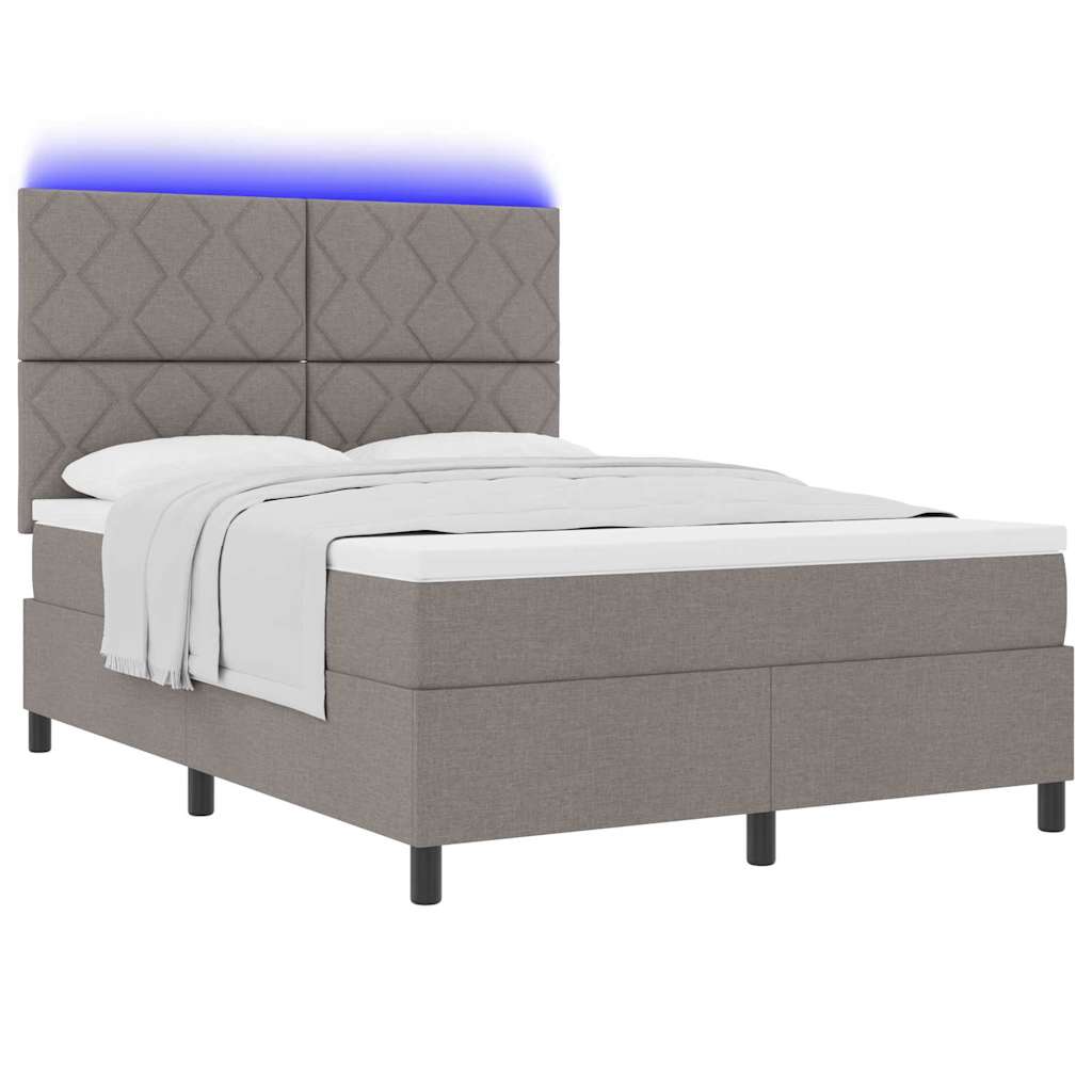 vidaXL Łóżko sprężynowe z paskami LED Ciemnoszary 140 x 190 cm tkanina
