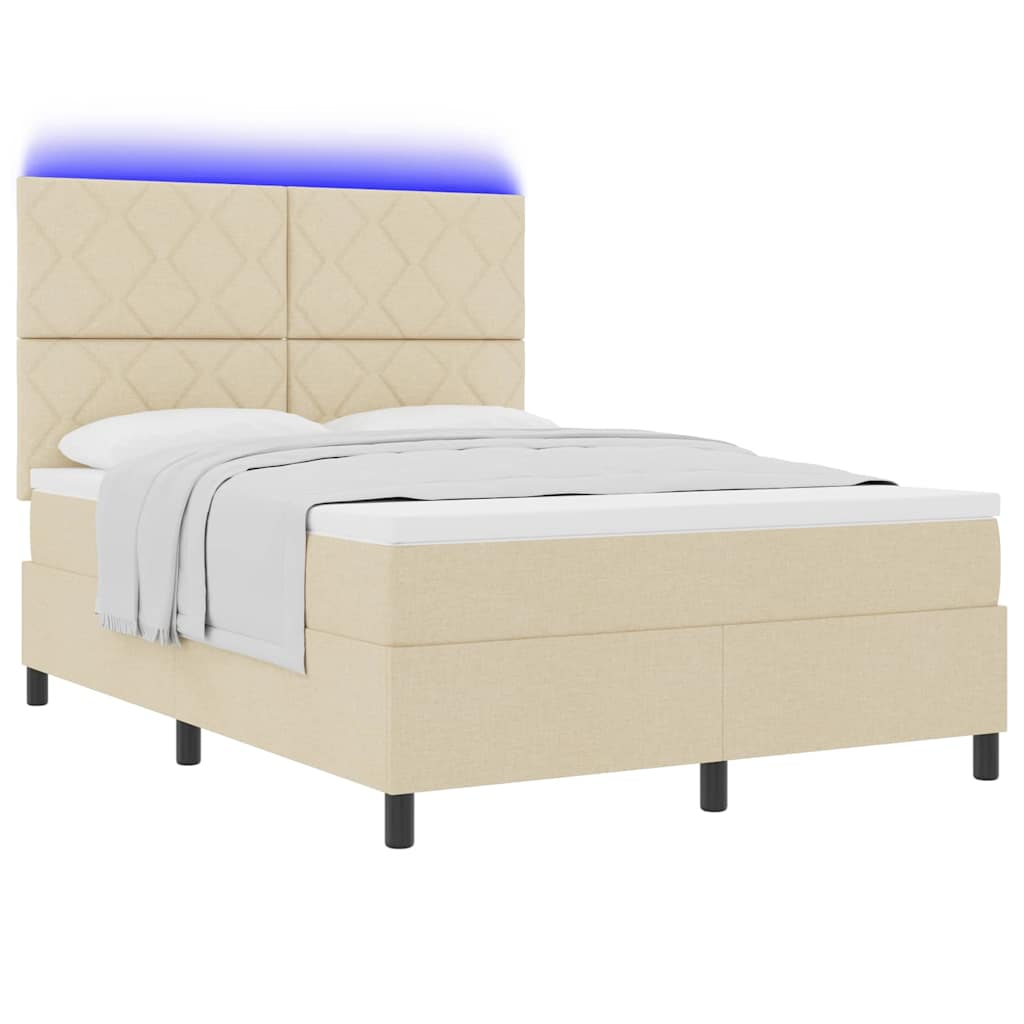 vidaXL Łóżko sprężynowe z paskami LED Kremowy 140 x 190 cm tkanina
