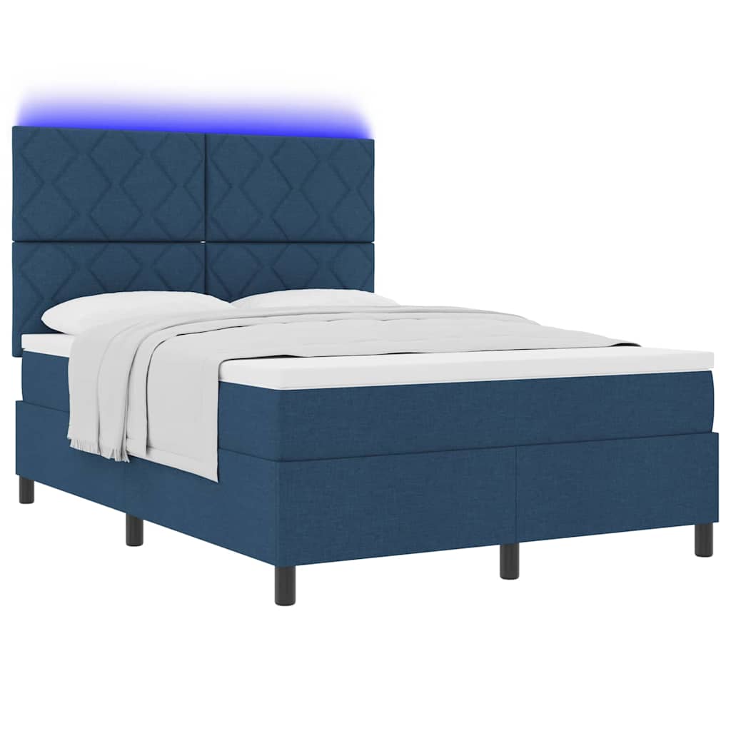 vidaXL Łóżko sprężynowe z paskami LED Niebieski 140 x 190 cm tkanina