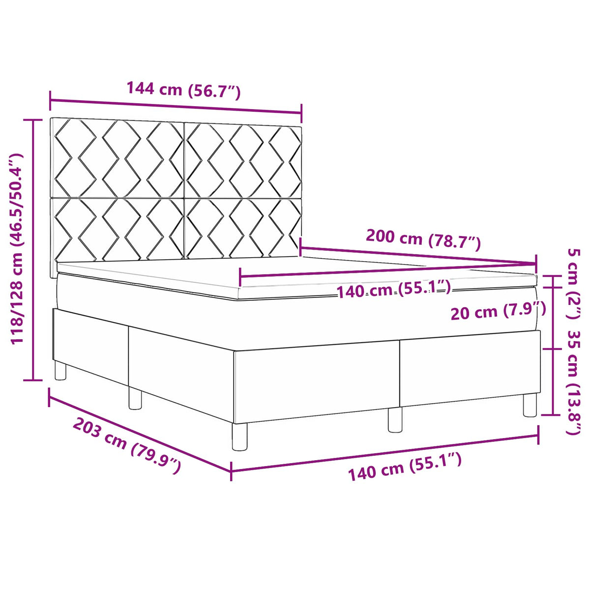 vidaXL Łóżko sprężynowe z paskami LED Niebieski 140 x 200 cm tkanina
