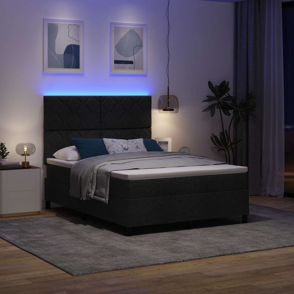 vidaXL Łóżko sprężynowe z paskami LED Czarny 160 x 200 cm tkanina
