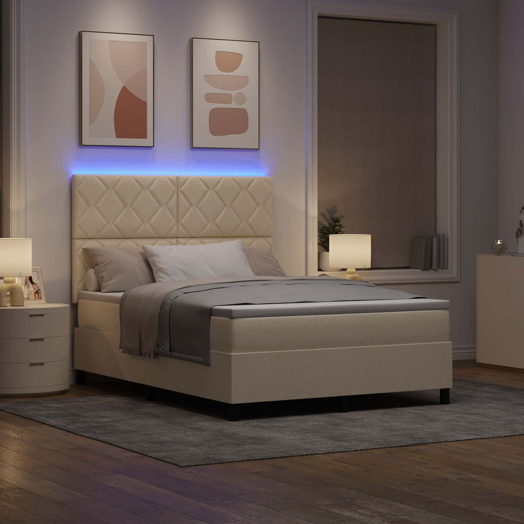 vidaXL Łóżko sprężynowe z paskami LED Kremowy 160 x 200 cm tkanina
