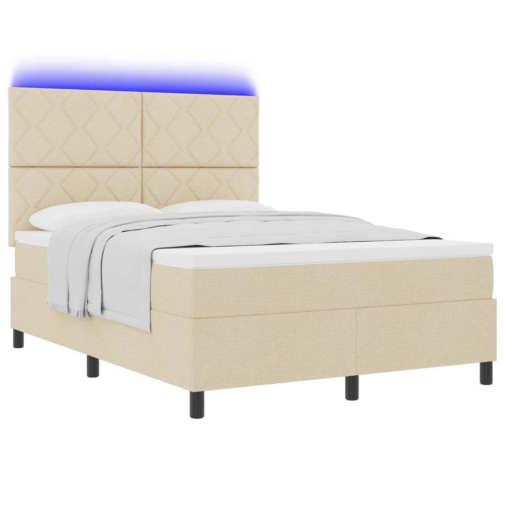vidaXL Łóżko sprężynowe z paskami LED Kremowy 160 x 200 cm tkanina