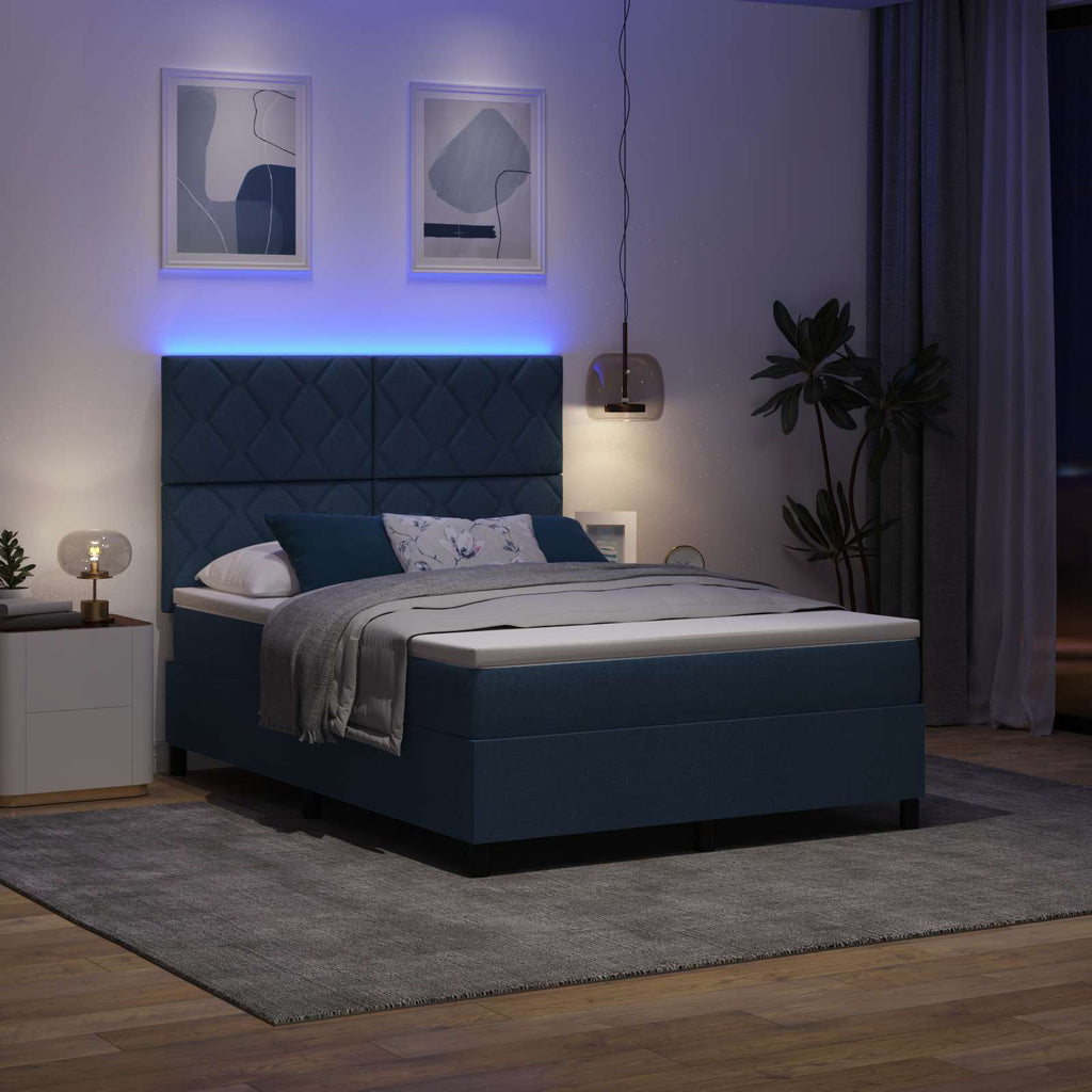 vidaXL Łóżko sprężynowe z paskami LED Niebieski 160 x 200 cm tkanina