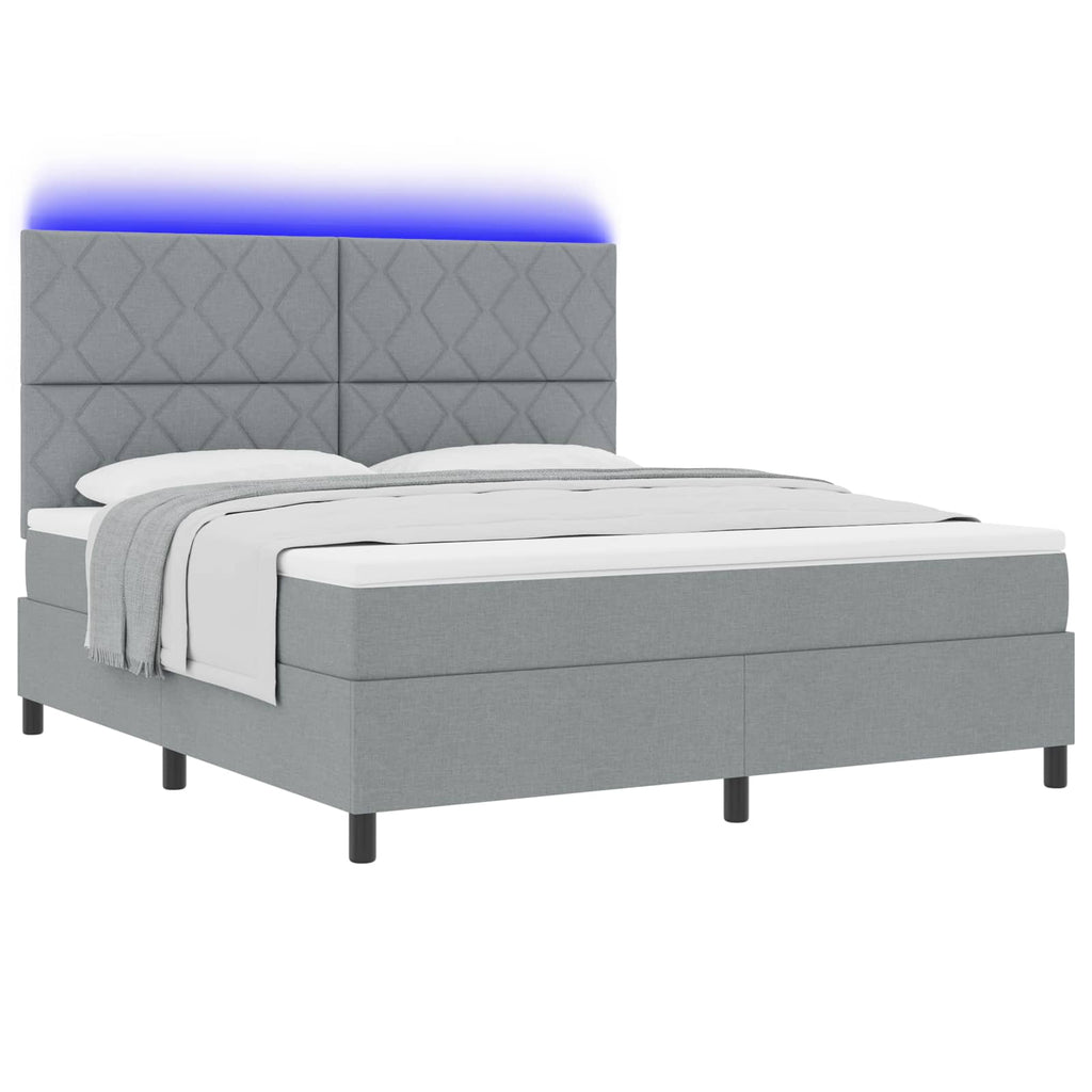 vidaXL Łóżko sprężynowe z paskami LED Jasnoszary 180 x 200 cm tkanina