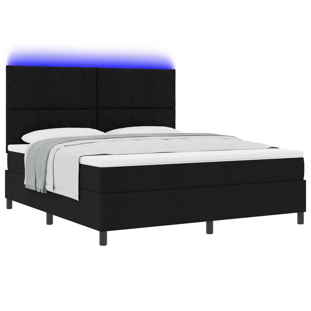 vidaXL Łóżko sprężynowe z paskami LED Czarny 180 x 200 cm tkanina
