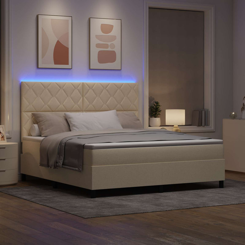 vidaXL Łóżko sprężynowe z paskami LED Kremowy 180 x 200 cm tkanina