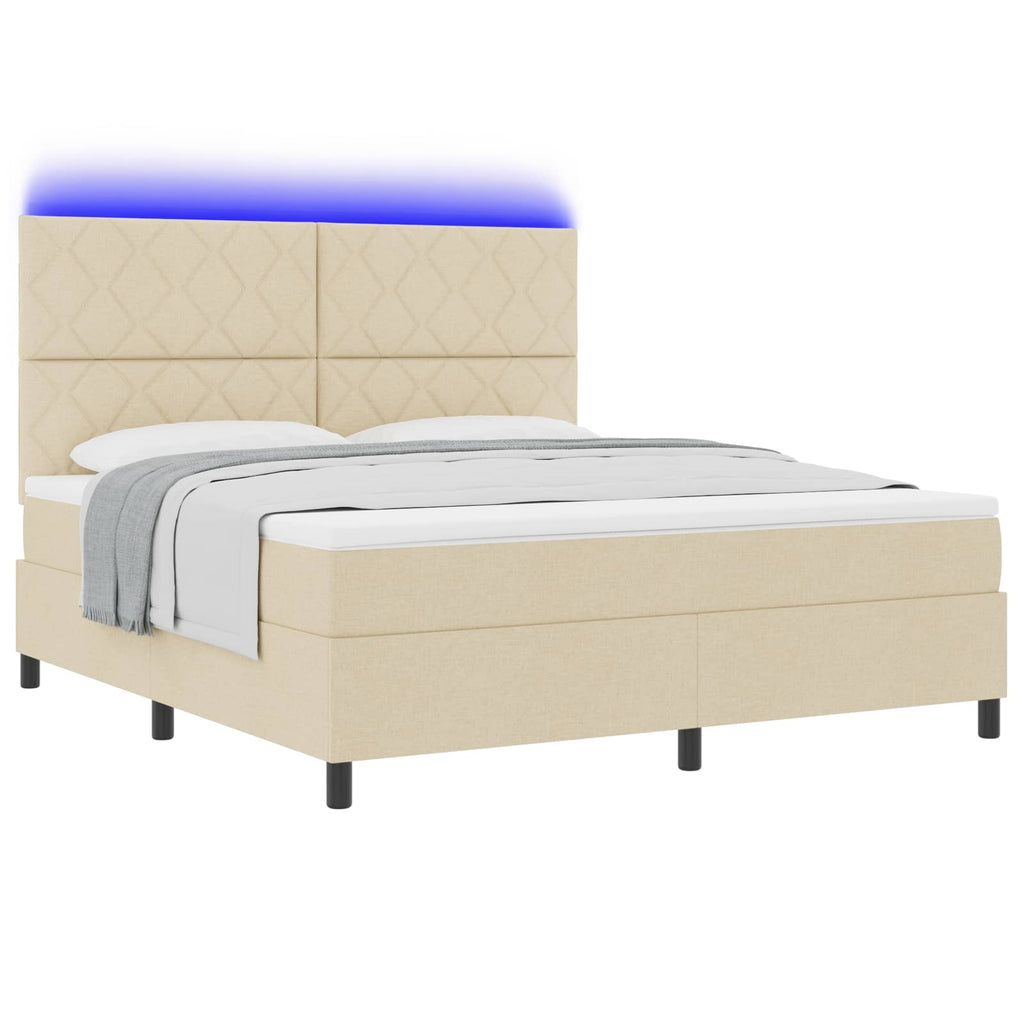 vidaXL Łóżko sprężynowe z paskami LED Kremowy 180 x 200 cm tkanina