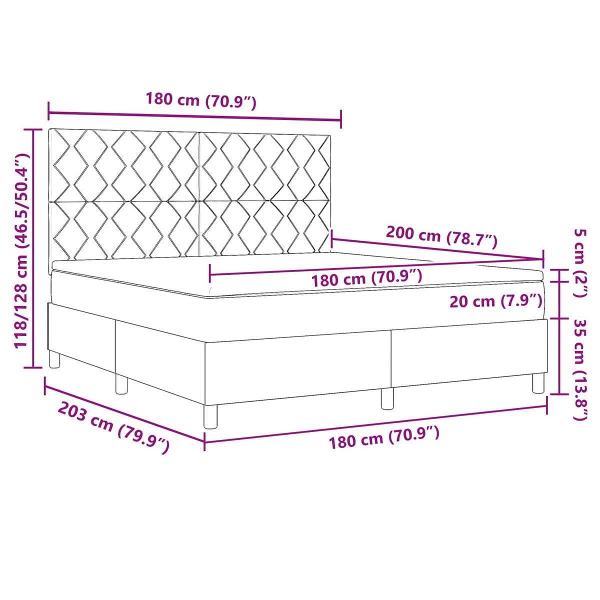 vidaXL Łóżko sprężynowe z paskami LED Niebieski 180 x 200 cm tkanina