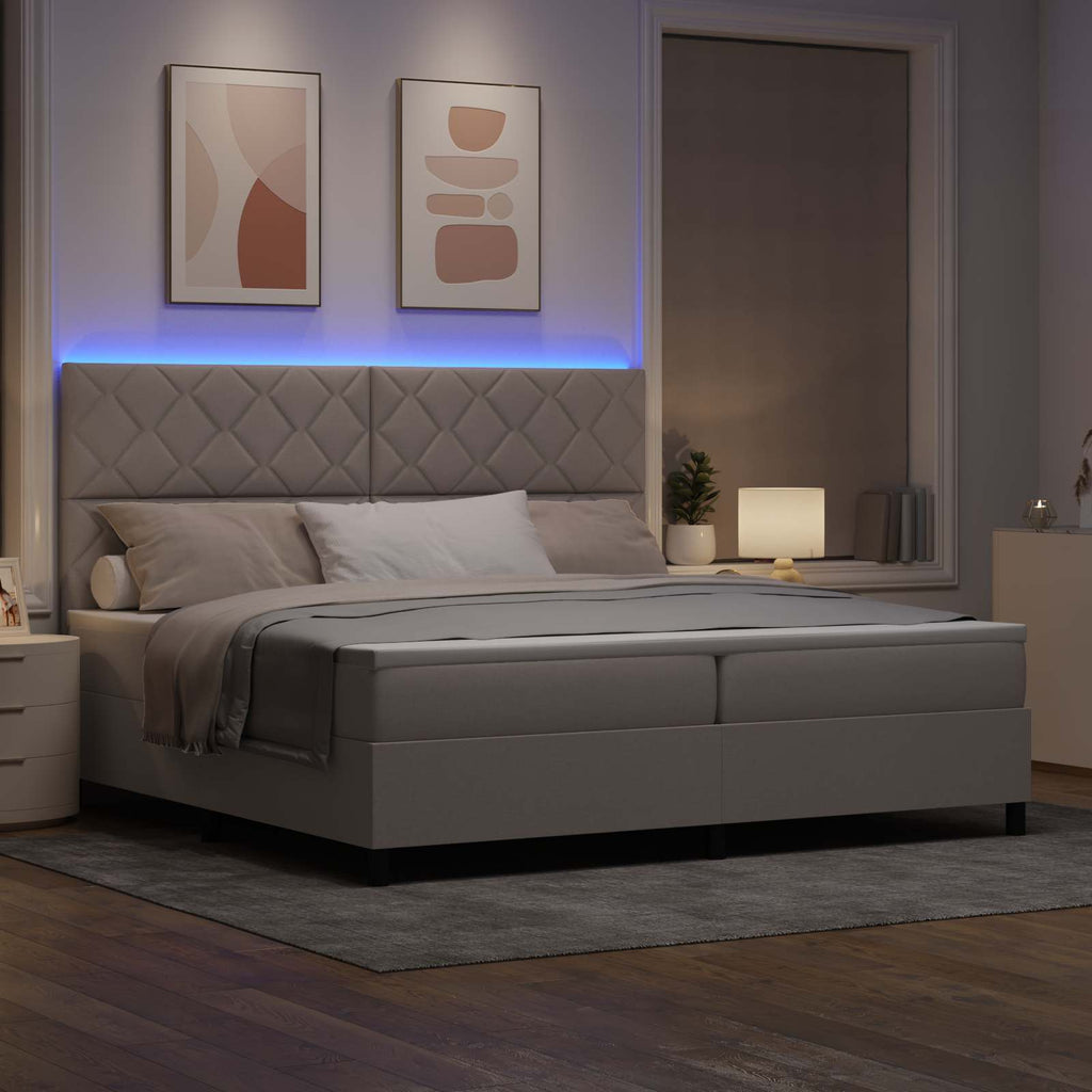 vidaXL Łóżko sprężynowe z paskami LED Ciemnoszary 200 x 200 cm tkanina