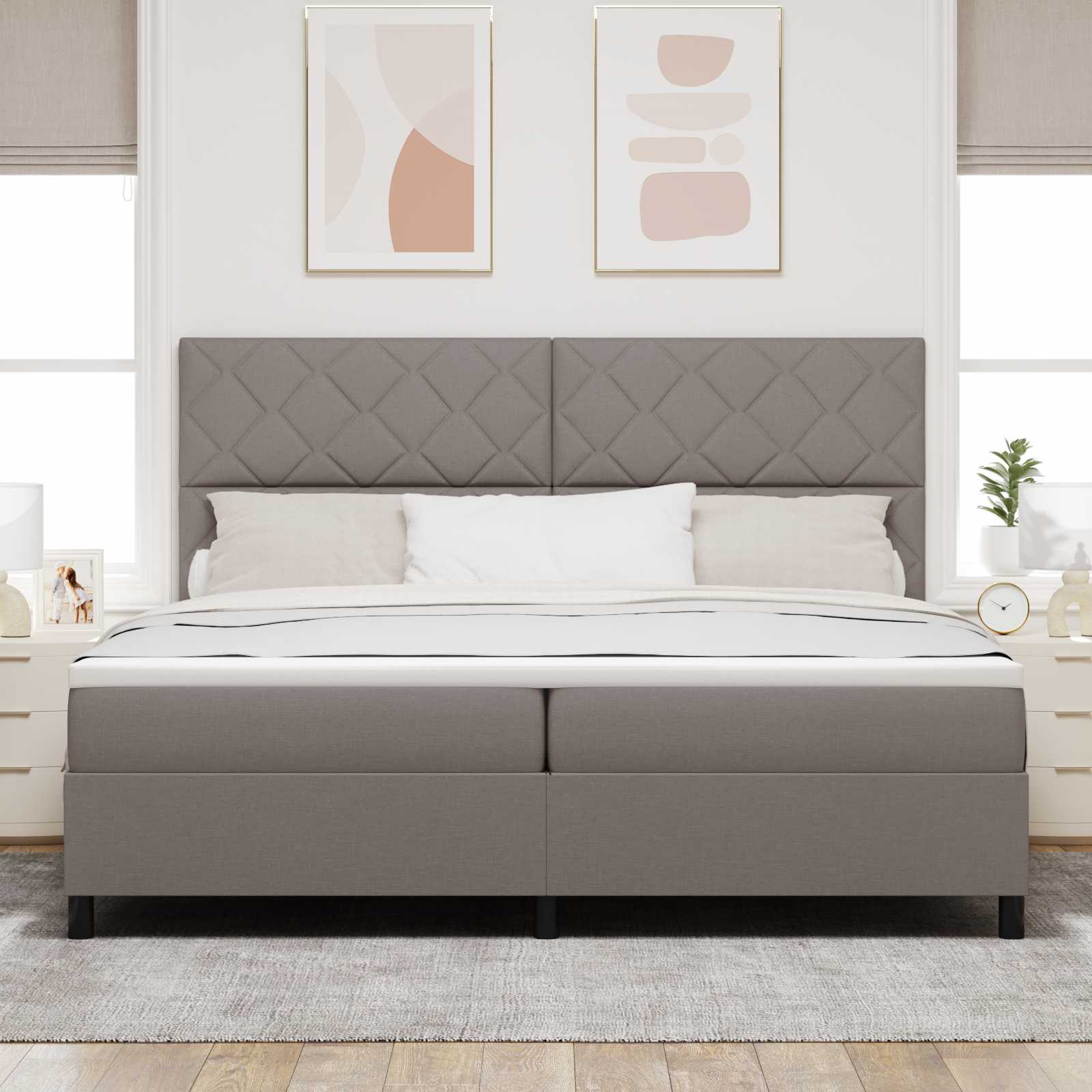 vidaXL Łóżko sprężynowe z paskami LED Ciemnoszary 200 x 200 cm tkanina