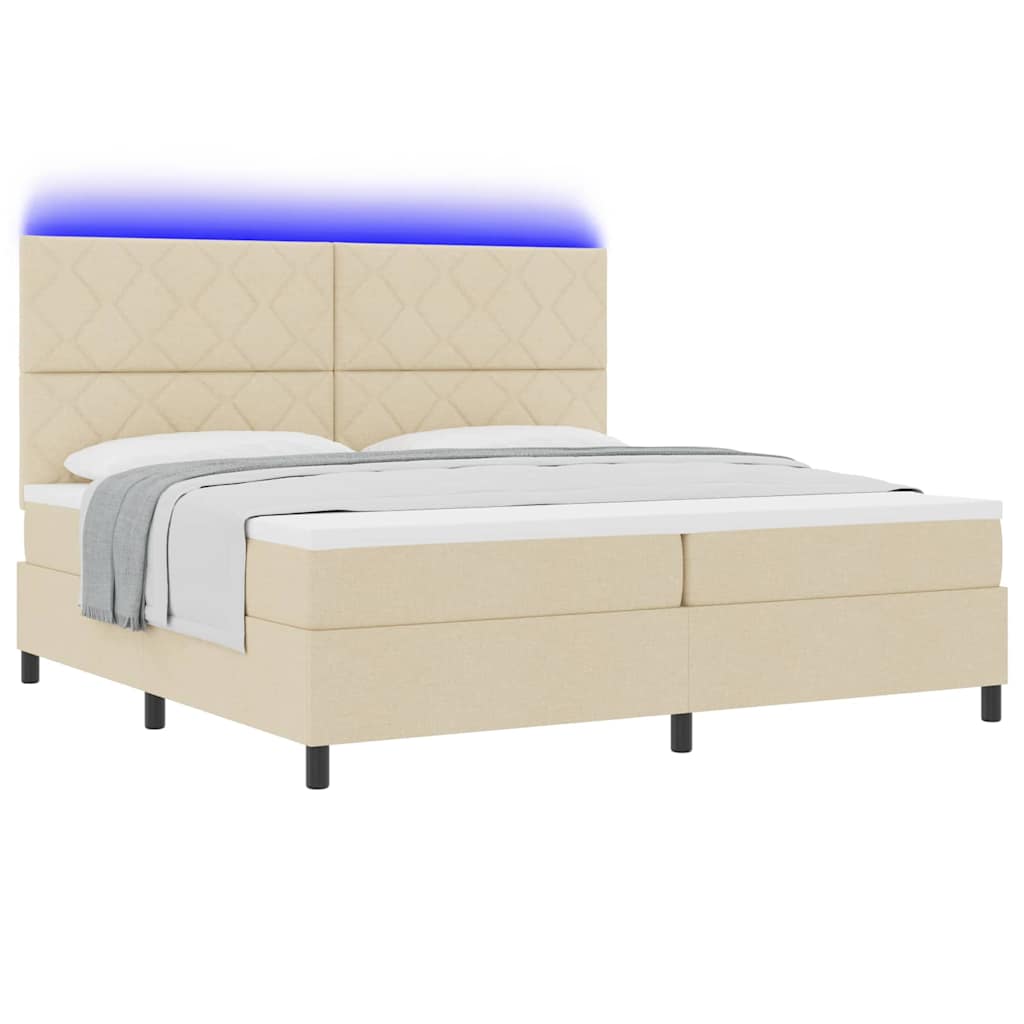 vidaXL Łóżko sprężynowe z materacem z LED Kremowy 200 x 200 cm tkanina