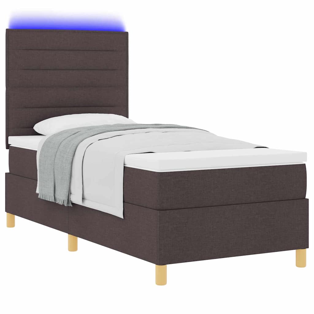 vidaXL Łóżko z sprężyną LED Ciemny brąz 80 x 200 cm tkanina
