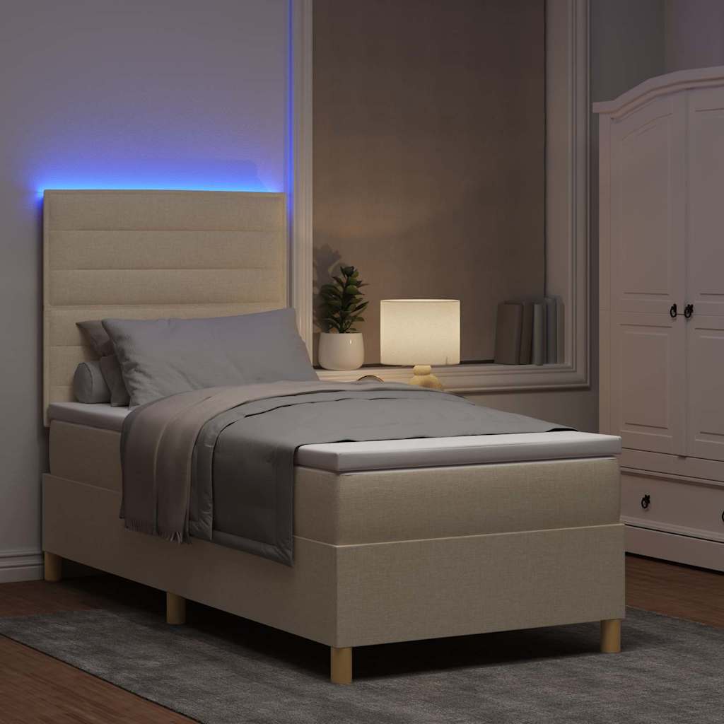vidaXL Łóżko z sprężyną LED Z zagłówkiem Kremowy 80 x 200 cm tkanina