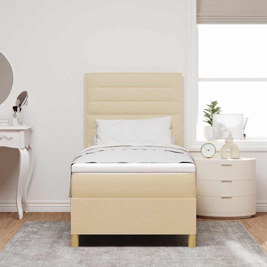vidaXL Łóżko z sprężyną LED Z zagłówkiem Kremowy 80 x 200 cm tkanina