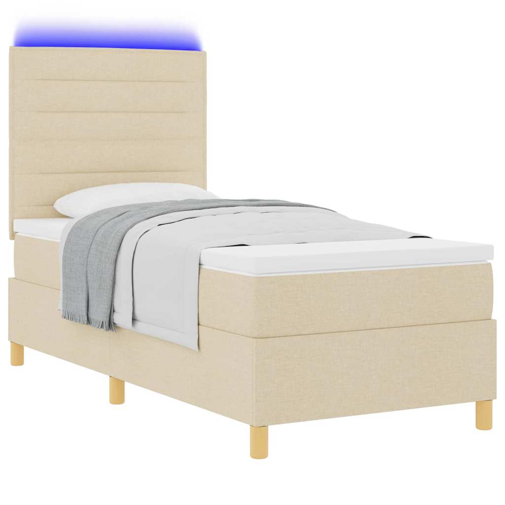 vidaXL Łóżko z sprężyną LED Z zagłówkiem Kremowy 80 x 200 cm tkanina