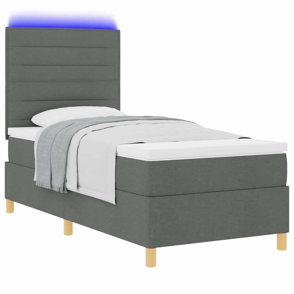 vidaXL Łóżko z sprężyną LED Ciemnoszary 90 x 190 cm tkanina