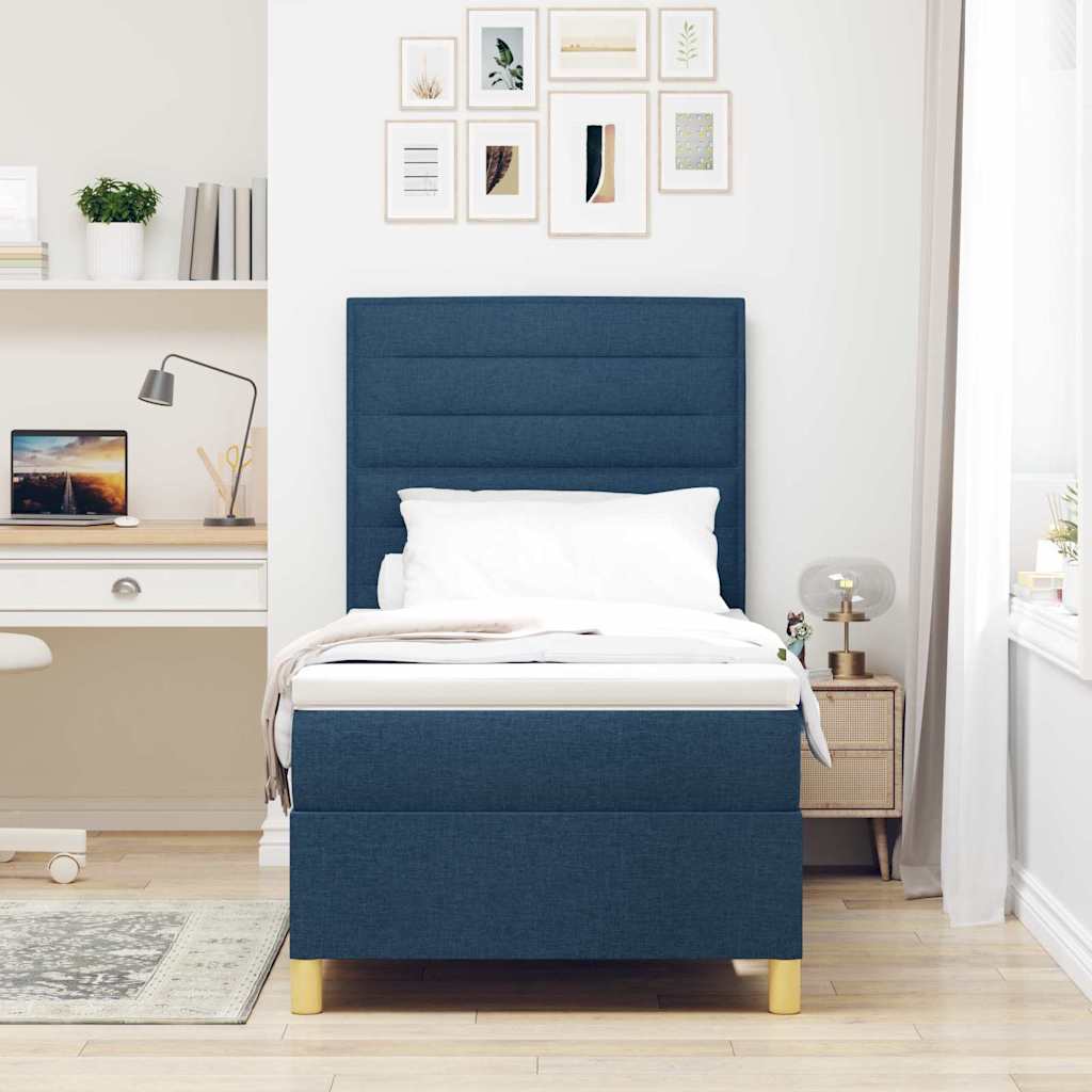 vidaXL Łóżko z sprężyną LED z materacem Niebieski 90 x 190 cm tkanina